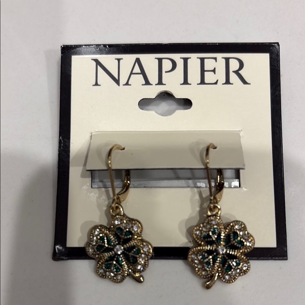 Napier Gold and Green Clover Shamrock St Patrick’s Day Irish Earrings